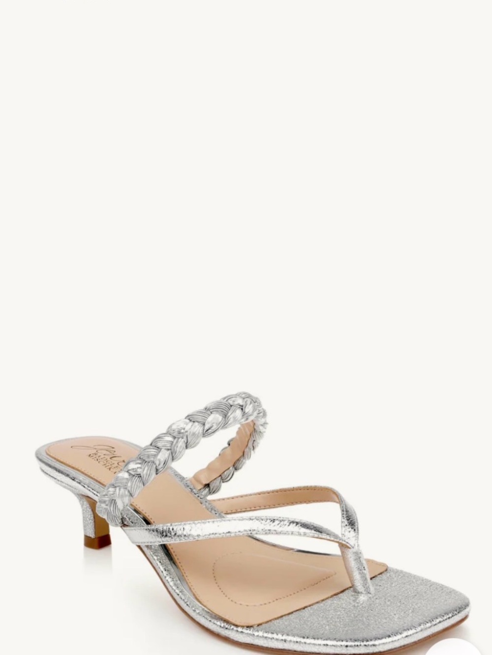 Jewel by Badgley Mischka Nadya Silver Kitten Heel Sandal brand new in box